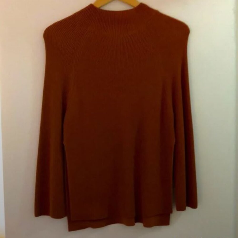 NWOT Whistles Nutmeg Brown Mock Neck Side Slit Bell Sleeve Sweater Size XS